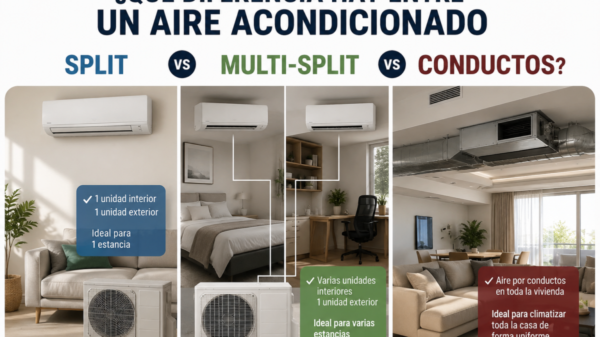 ¿Qué diferencia hay entre un aire acondicionado Split, Multi-Split y conductos? — instalación climatización Granada