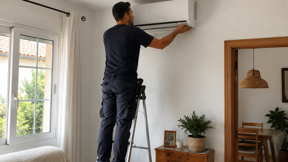 Técnico de Clima Granada instalando aire acondicionado split en una vivienda en Granada