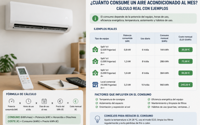 ¿Cuánto consume un aire acondicionado al mes? Cálculo real con ejemplos — Clima Granada